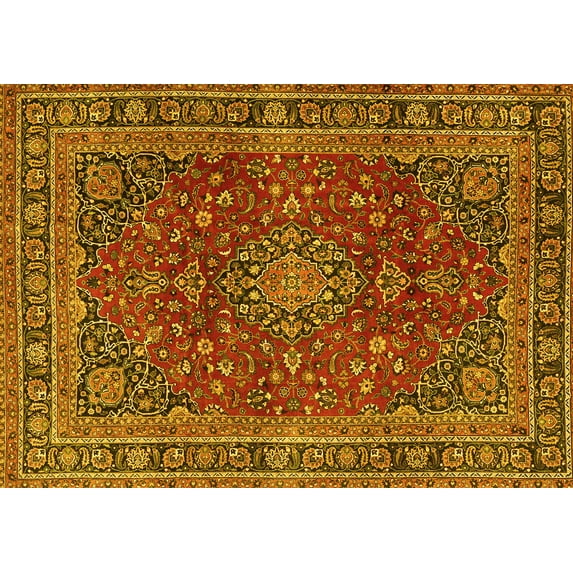 Ahgly Company Machine Washable Indoor Rectangle Medallion Yellow Traditional Area Rugs, 6' x 9'