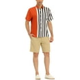 thumbnail image 2 of INSPIRE CHIC Men's Hawaiian Short Sleeve Button Down Color Block Stripe Shirts Brown XL, 2 of 6