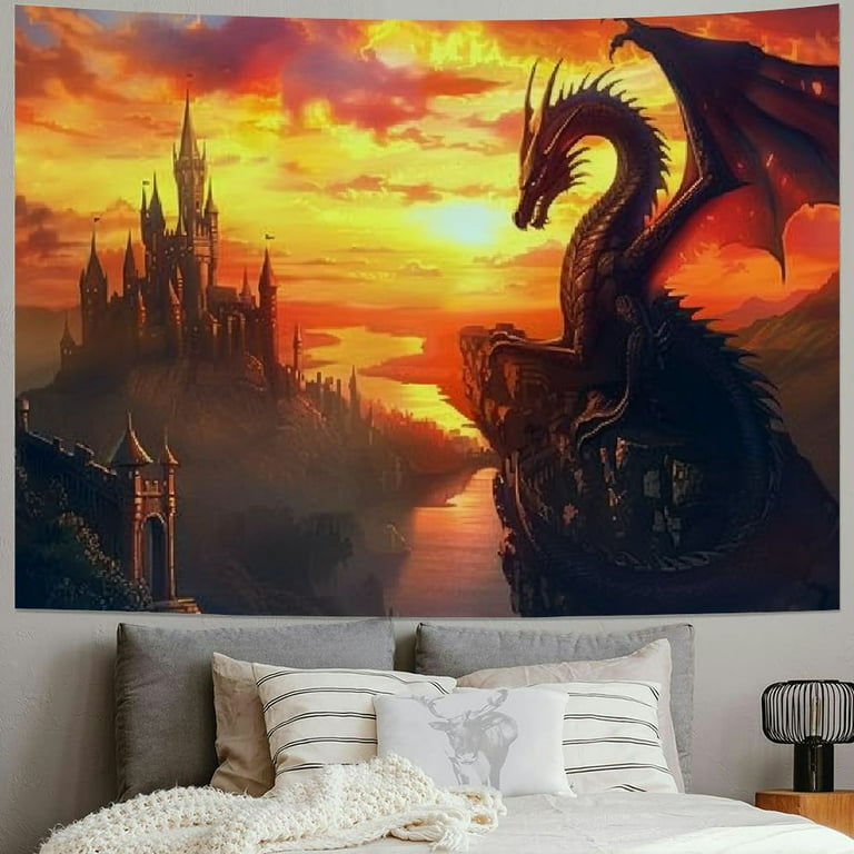 Dragon Wall Tapestry Shiartex Dragon Tapestry, Medieval Fantasy