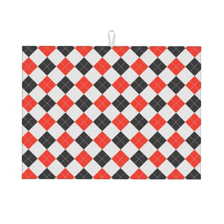 

Qekee Red and black argyle Print Dish Drying Mat Dishes Drainer Mat for Kitchen Counter Microfiber Absorbent Dish Draining Reusable Washable Draining Racks Extra Large 18 x24