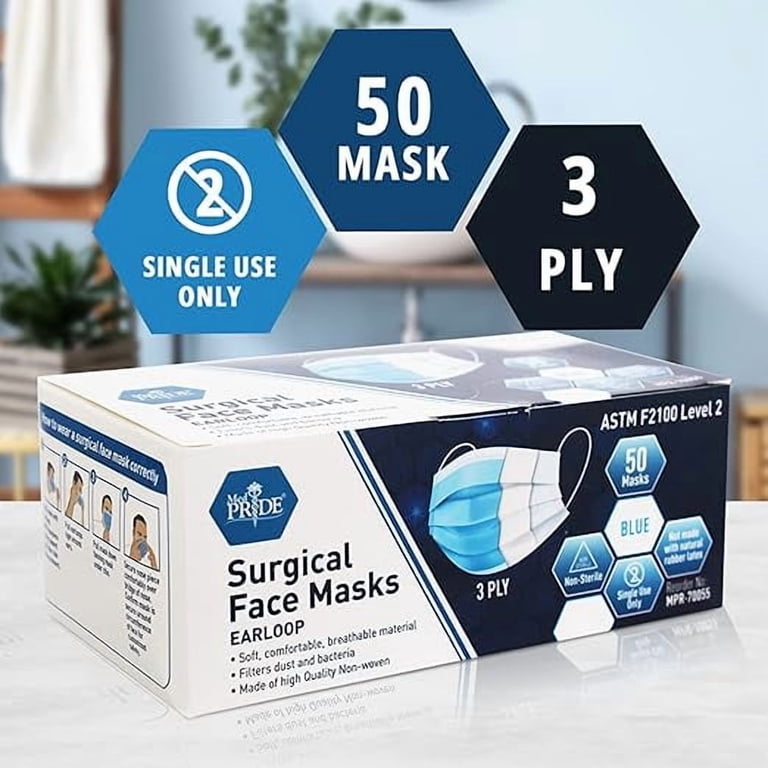 aphrodianaPA フェイスマスク 青 MedPride, Face Masks, 3-Ply Disposable Blue Mask, 50 Pack