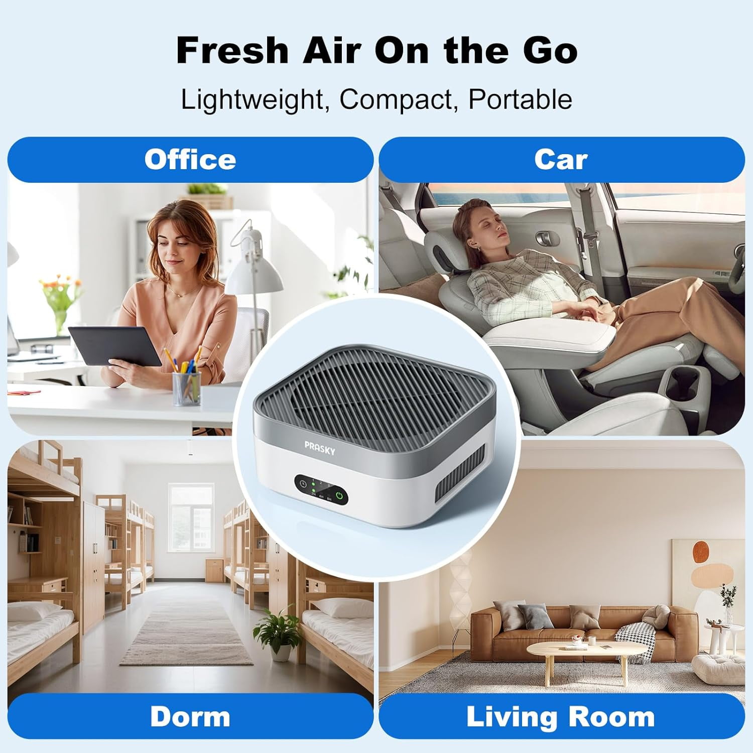 Purifier for Home, H13 True HEPA Filter Captures Odor Pet Dander, Portable Quiet Car Purifier for RV/Desk/Bedroom/Office, Covers to 600 Ft², Timer
