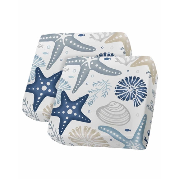 Blue Starfish Coastal Couch Cushion Covers Stretch, Washable Sofa Seat Covers Individual Seat Cushion Sofa Slipcovers Summer Beach Nautical Coral Sea Couch Cover Furniture Protector S-2PCS