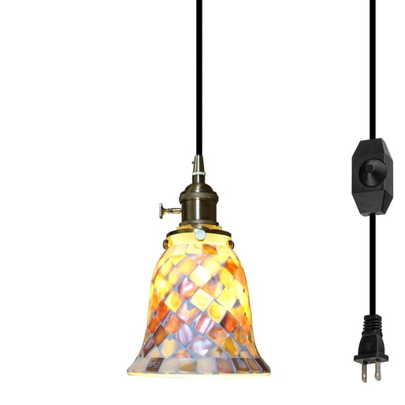 Kiven Plug in Pendant Light,Modern Hanging Light with Glass Lampshade, Dimmable Ceiling Pendant Light, E26 Base