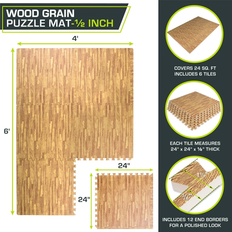 Wood Grain Puzzle Mat 1/2-in, 24 Sq Ft Dark Oak - ProsourceFit