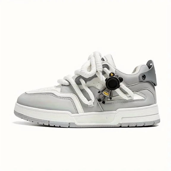 All-Season Casual Walking Shoes for Skateboarding, Gym, Casual Attire - Breat ,Black & White Faux Cover Upper with Cushioned Rubber Sole, Round Toe & Arch Support Men'S Low-Top Skateboard Sneakers -