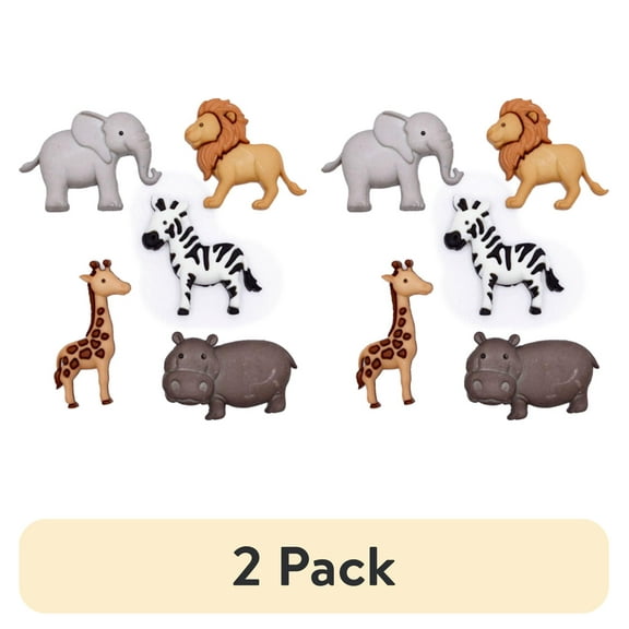 (2 pack) Dress It Up Buttons, Zoo Cuties, Sewing Fasteners, Multi-Color, 5 Pieces