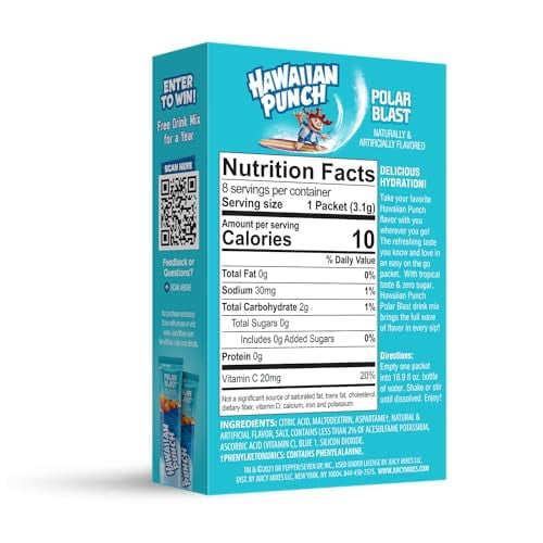 Hawaiian Punch Powder Drink Mix – Sugar Free & Delicious, Excellent Source Of Vitamin C (Polar Blast, 96 Sticks)