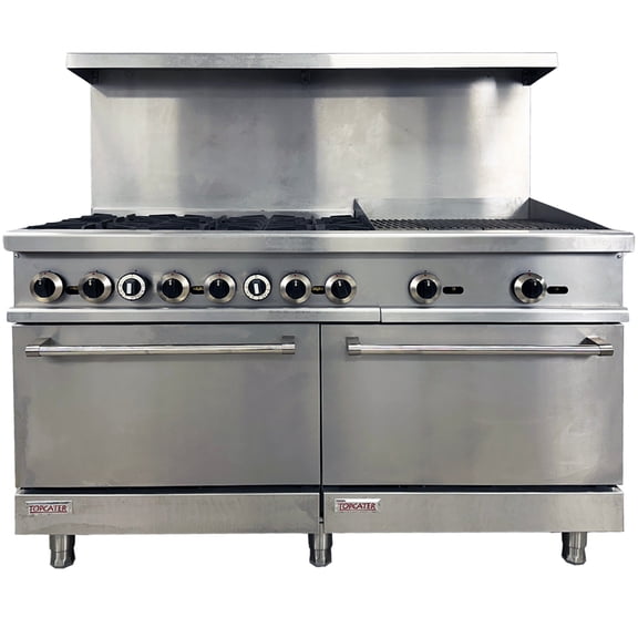 60'' Commercial Hot Plate Broiler Gas Range with Double Oven, 6 Burners, NSF Certified, Stainless Steel