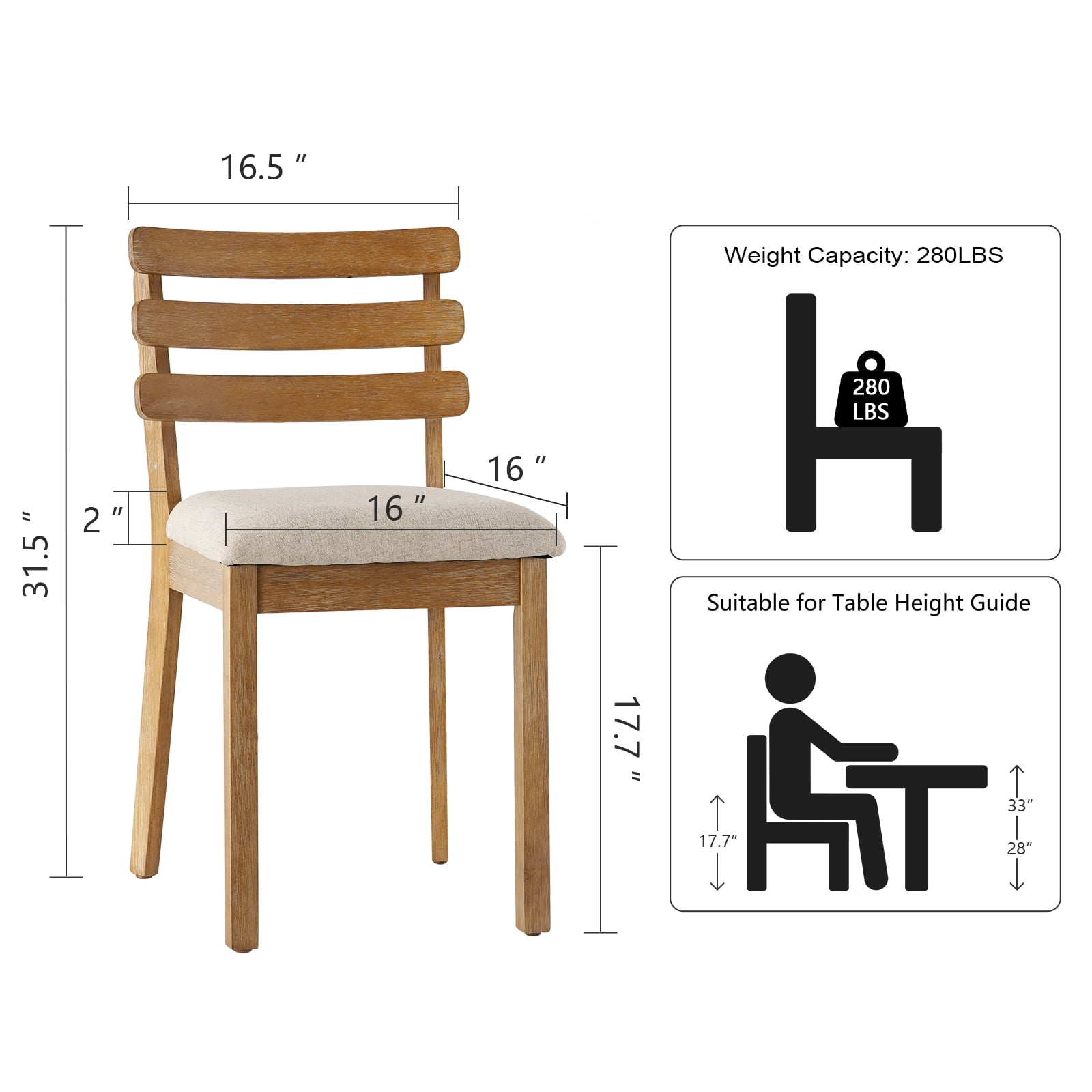 KithKasa medieval modern kitchen dining chair, solid wood dining chair with white cushion