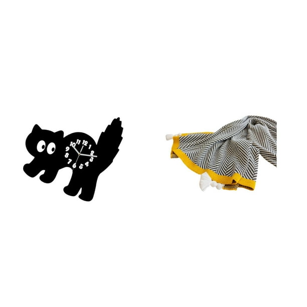 Reloj de pared colgante acrílico y manta de punto a rayas para dormitorio, sala de estar, cocina, estudio, habitación infantil, sofá cama, silla,