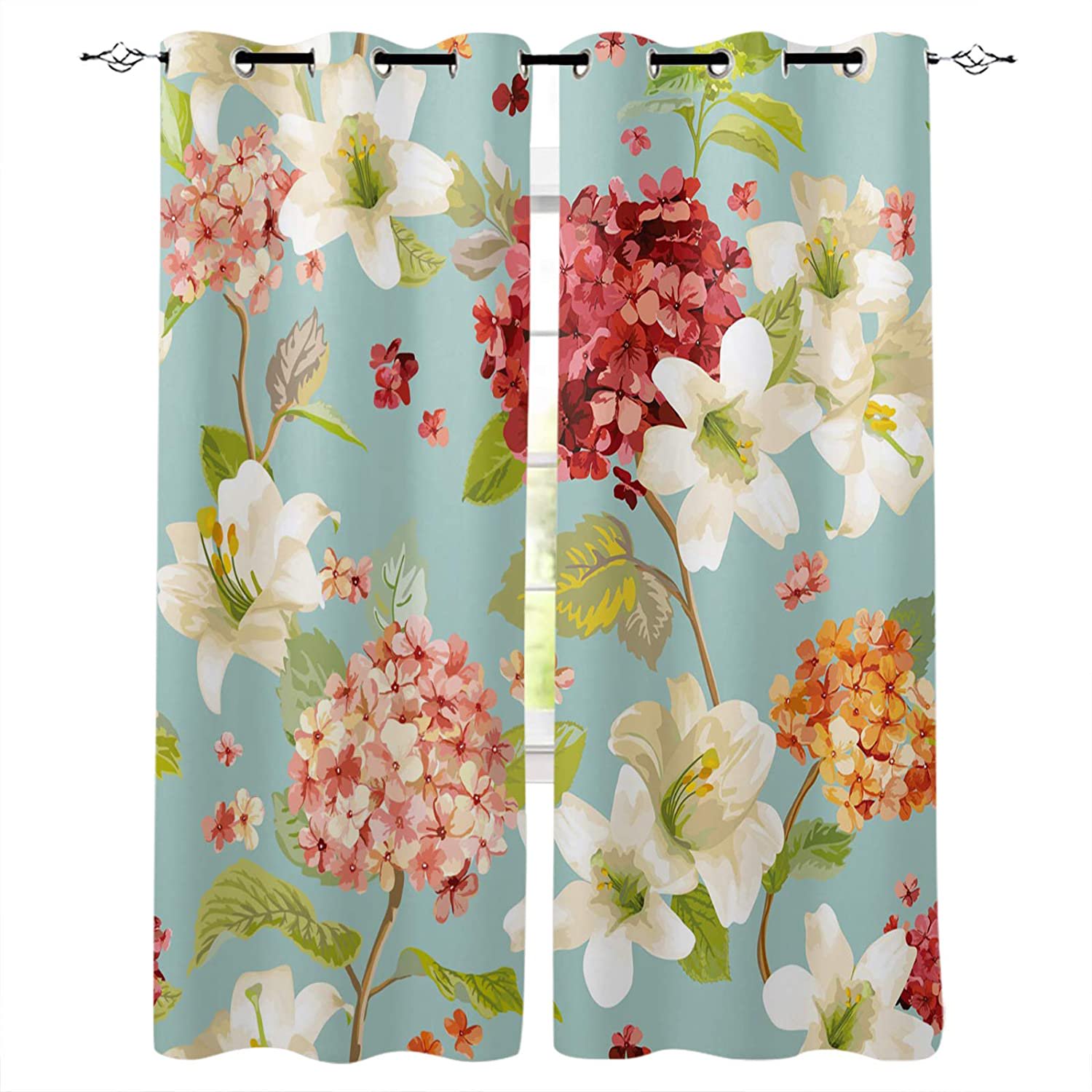 Curtains 52 inch Length for Living Room Bedroom, Blackout Room Darkening  Lily Hortensia Flower Bouquet Window Curtain Thermal Insulated with Grommet  Drapes, 2 Panels | Walmart Canada