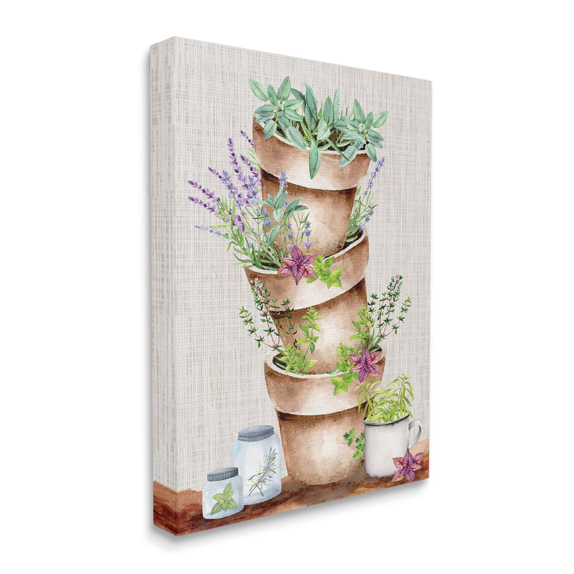 Stupell Stacked Potted Herbs Garden Botanical & Floral Painting Gallery Wrapped Canvas Print Wall Art