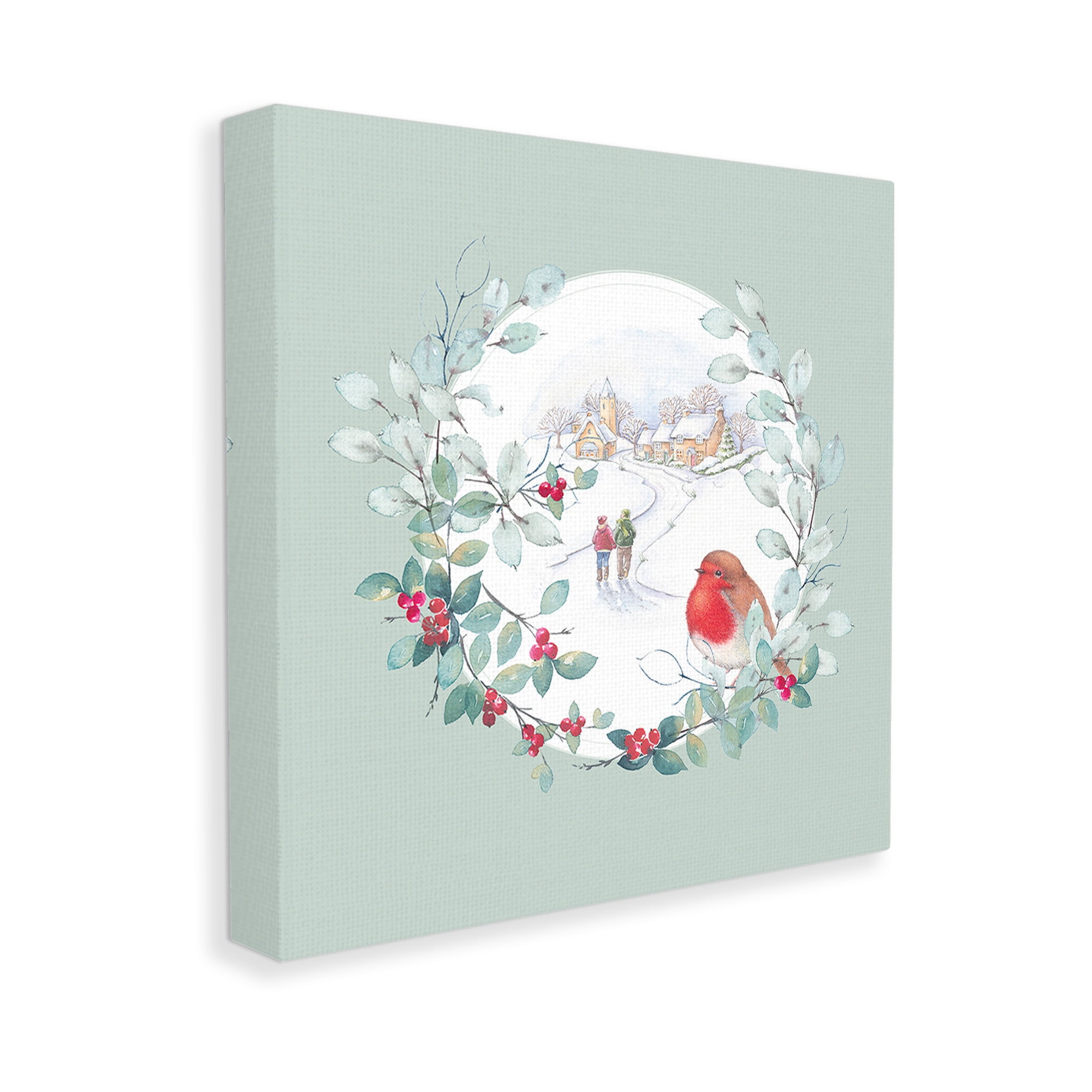 Stupell Industries Winter Scene with Border Holiday Painting Gallery Wrapped Canvas Art Print Wall Art, 30 x 30
