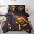 thumbnail image 1 of Electric Guitar Bed in a Bag King 7 Pieces,Golden Music Notes Comforter Set Reversible Musical Stringed Instruments Design,Soft Breathable Bedding Sets with Comforter,Sheets,Pillowcases & Shams, 1 of 5