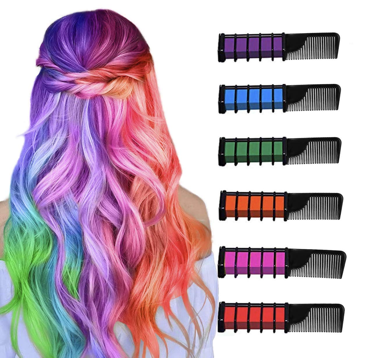 GoldTech Hair Chalk Comb 6 Bright Temporary Beautiful Hair Shade Color