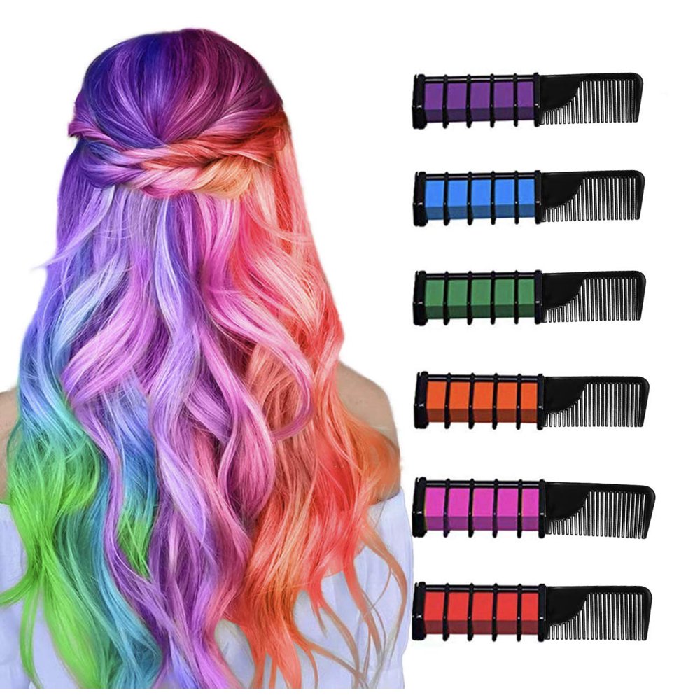 GoldTech Hair Chalk Comb 6 Bright Temporary Beautiful Hair Shade Color