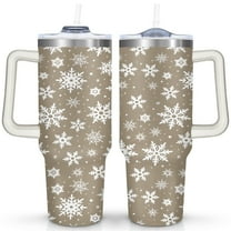 Tawny Color White Snowflakes 40 Oz Tumbler with Handle Lid and Straw Stainless Steel Double Walled Vacuum Insulated Cup Merry Christmas Gifts Tumbler for Women Men Friends Outdoor Indoor