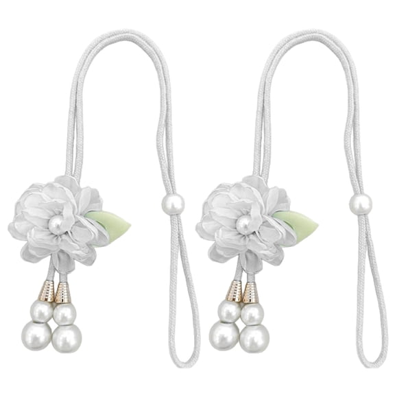 Set of 2 Window Curtain Fasteners Tiebacks Pearls Flower Embellishment Ties Ropes For Drapery Tablecloth Organization