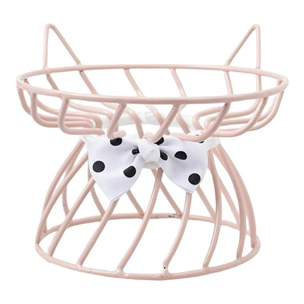 Cuenco para perros y gatos, comedero para mascotas, comedero para gatos, plato de alimentación para mascotas, soporte de hierro Soporte de lazo rosa