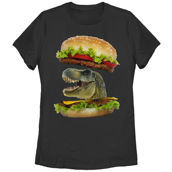 Women's Lost Gods Dinosaur Cheeseburger  Graphic Tee Black Large
