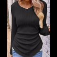 thumbnail image 4 of Camisas de Larga para Mujer, Cuello en V, Punto Acanalado, Corte Entallado, Suéter Ligero, Blusas Informales Elegantes de Otoño Negro S, 4 of 8