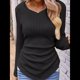 thumbnail image 4 of Camisas de Larga para Mujer, Cuello en V, Punto Acanalado, Corte Entallado, Suéter Ligero, Blusas Informales Elegantes de Otoño Negro S, 4 of 8