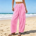 thumbnail image 3 of UOCUFY Womens Wide Leg Pajamas Pants Fall Gingham Casual Lounge Sweatpants | Fall Outfits 2026,Wide Leg Elastic Waist Pants with Pockets Pink,Size S, 3 of 6