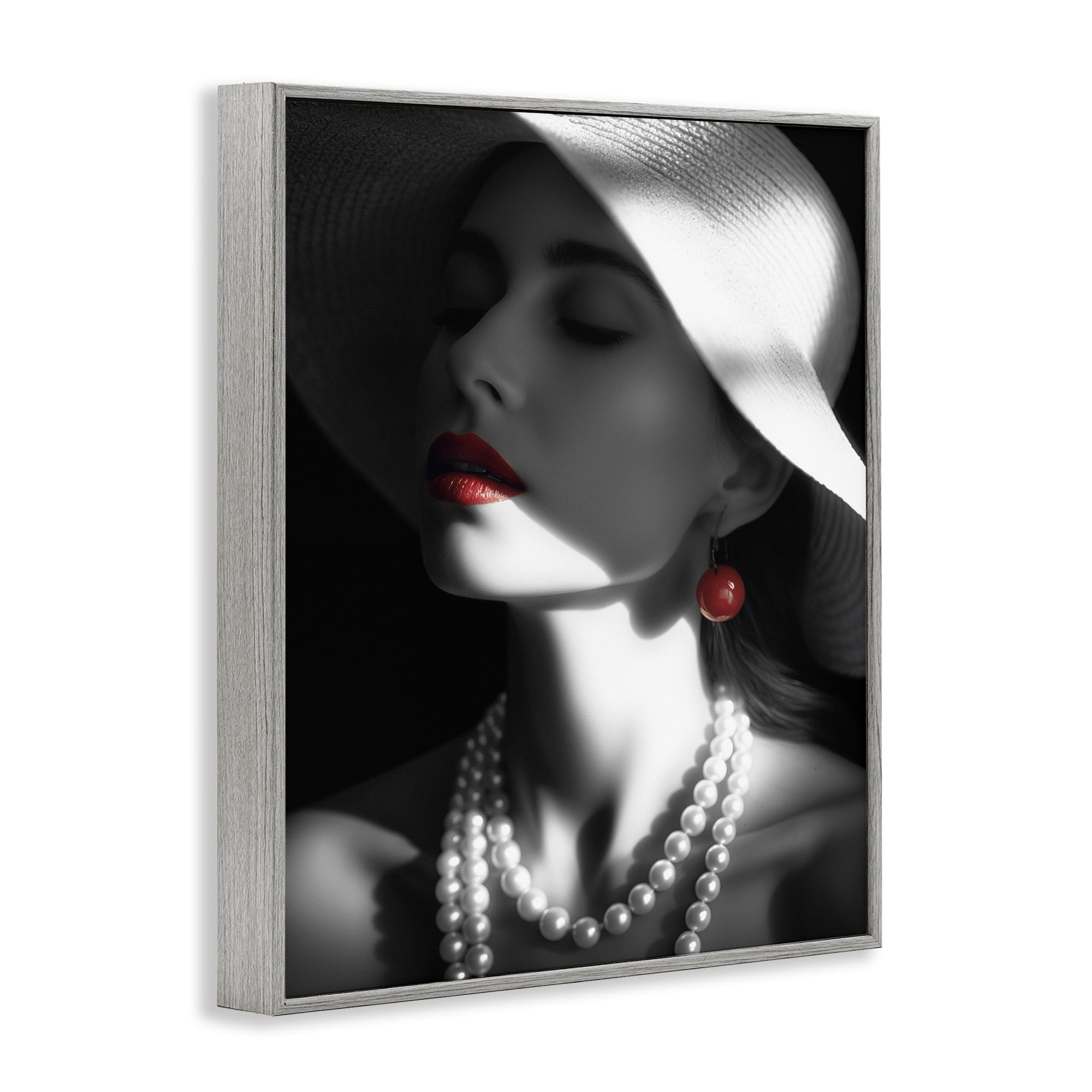 Stupell Industries Red Lipstick Fashionista Novelty Painting Gray Framed Art Print Wall Art, 11 x 14