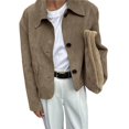 thumbnail image 1 of Chaqueta Informal de Larga con Solapa y Botones para Mujer, Color Liso, Abrigo Corto, Camisa Vintage con Botones. Caqui L, 1 of 8