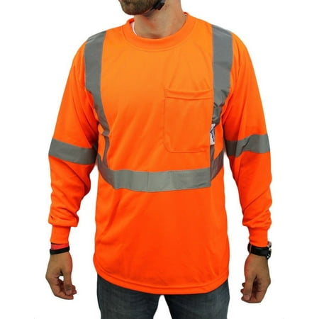 First Class T-shirt - XL/ Class 2 Max-dry Moisture Wicking Mesh Long Sleeve Safety T-shirt, Neon Orange