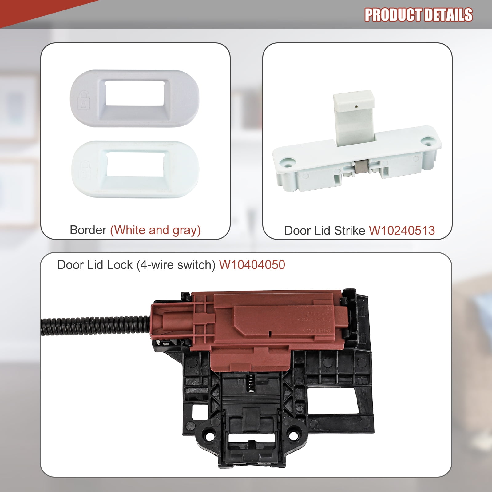 3mirrors W10404050 Washer Lid Lock Latch Assembly and W10240513 Washer Door Strike, Compatible with Whirlpool Kenmore Maytag Amana Inglis Roper Admiral Crosley Washing Machines Replacement