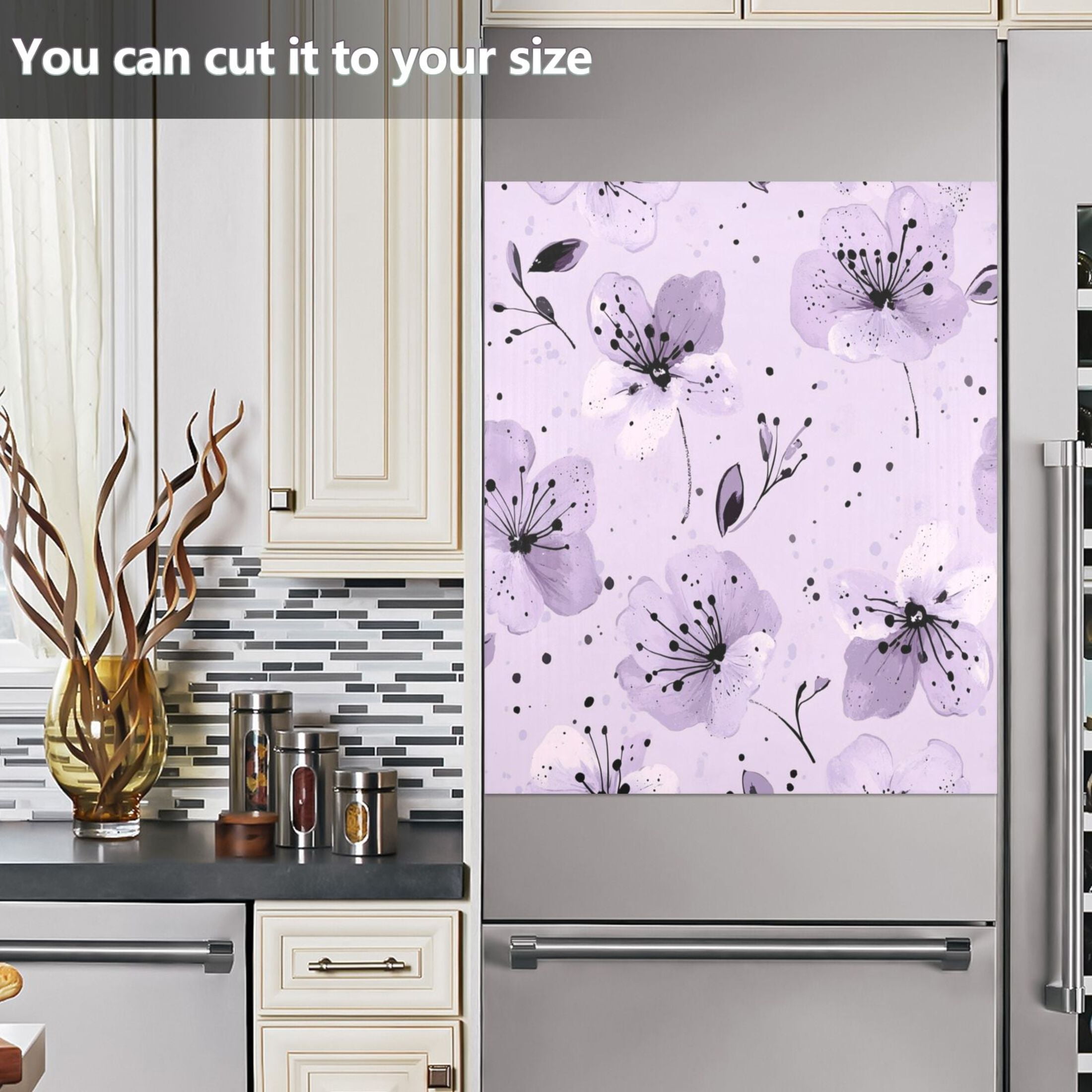 Dishwasher Magnetic Sticker 23x26 Inch Refrigerator Magnetic Sticker Washing Machine Magnetic Sticker Kitchen Panel Magnetic Sticker Home Decor Blooming Purple Flower