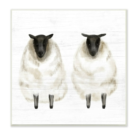 Stupell Industries Two Sheep Standing Rustic Grainy Farm Sign Graphic Art Unframed Art Print Wall Art, Design by Daphne Polselli