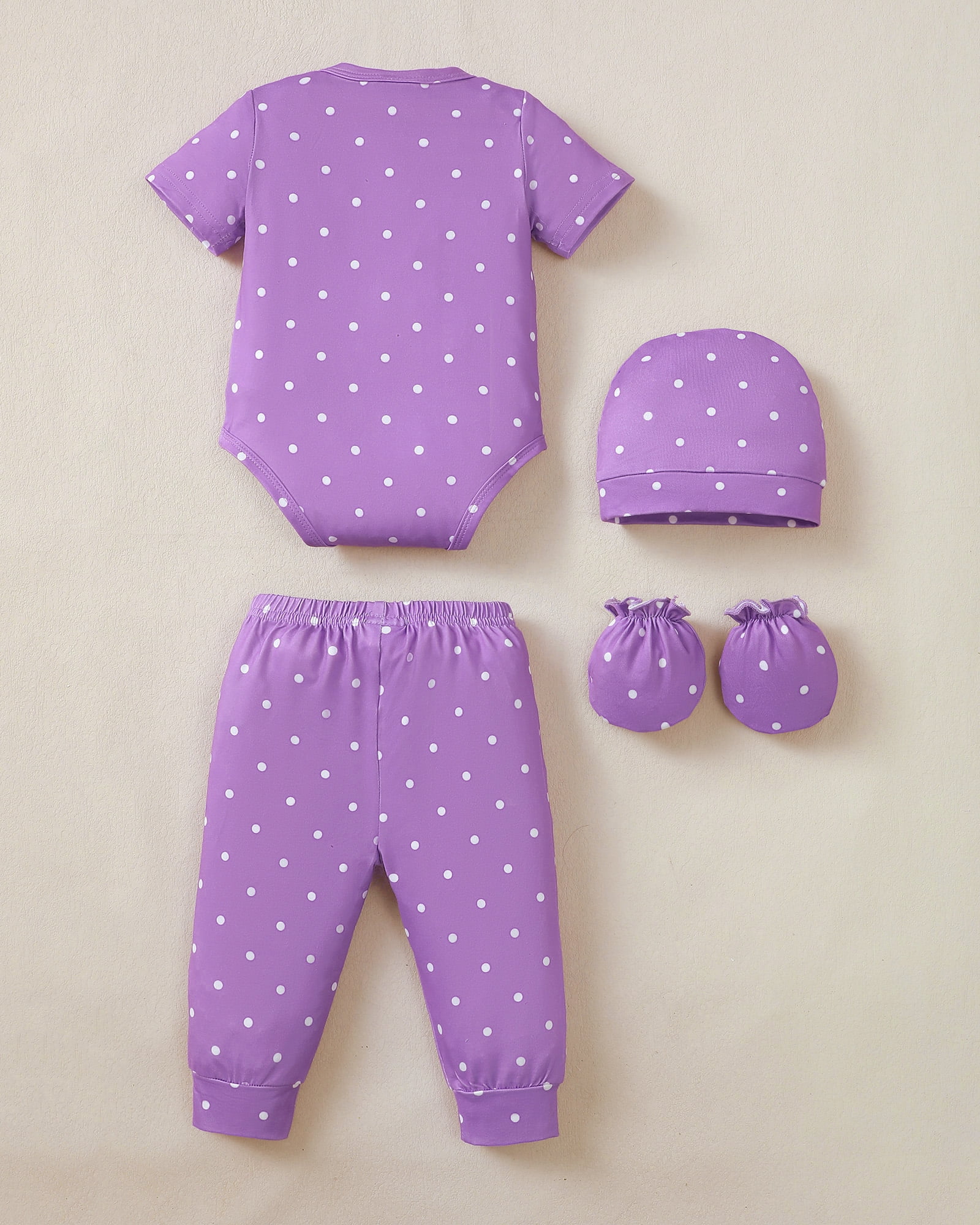 Kimi Bear Newborn Baby Girls Layette Essentials Set 3-6 Months Summer Clothes 4 Packs Short Sleeves Romper Tops Pants Sets with Hats and Gloves 16pcs Girl Gifts Purple