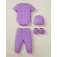 thumbnail image 6 of KIMI BEAR Newborn Baby Girls Layette Essentials Set 9-12 Months Summer Clothes 4 Packs Short Sleeves Romper Tops Pants Sets with Hats and Gloves 16pcs Girl Gifts Purple, 6 of 9