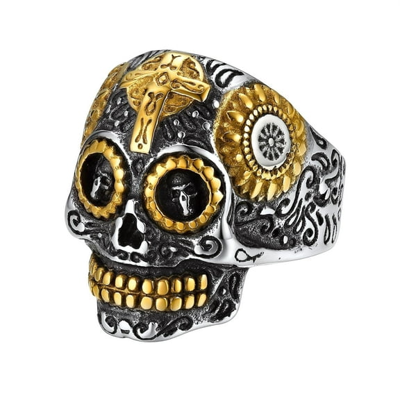 KeyStyle Skull Rings for Men Women Stainless Steel Statement Ring Vintage Biker Skeleton Gothic Ring Halloween Jewelry Party Gift for Boyfriend