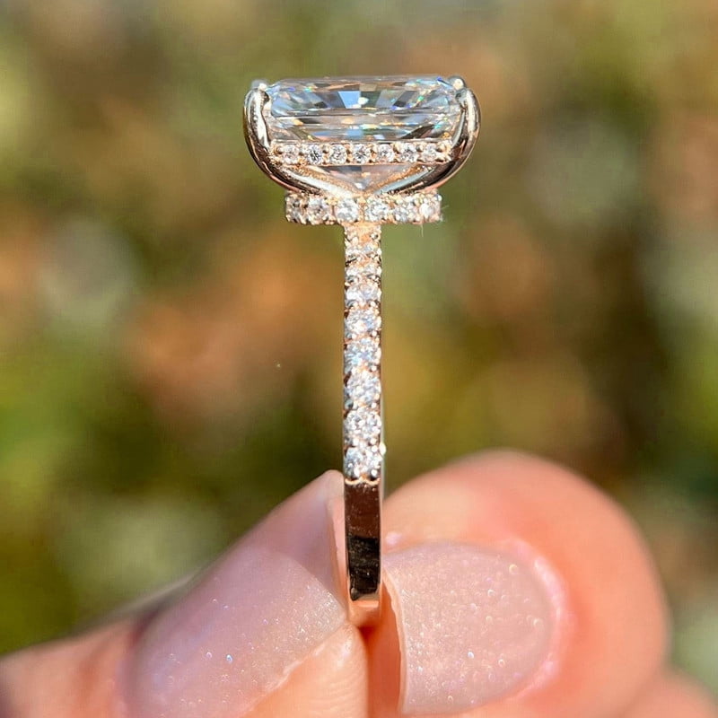 solitaire jewels 2.5CT Radiant Moissanite Hidden Halo Engagement Ring For Women, 10K Rose Gold