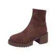 thumbnail image 2 of Viluyesy Womens Ankle Booties Stretchy Sock Suede Platform Chunky Block Heel Lug Sole Slip On Casual Edgy Everyday Footwear Brown Size 8, 2 of 8