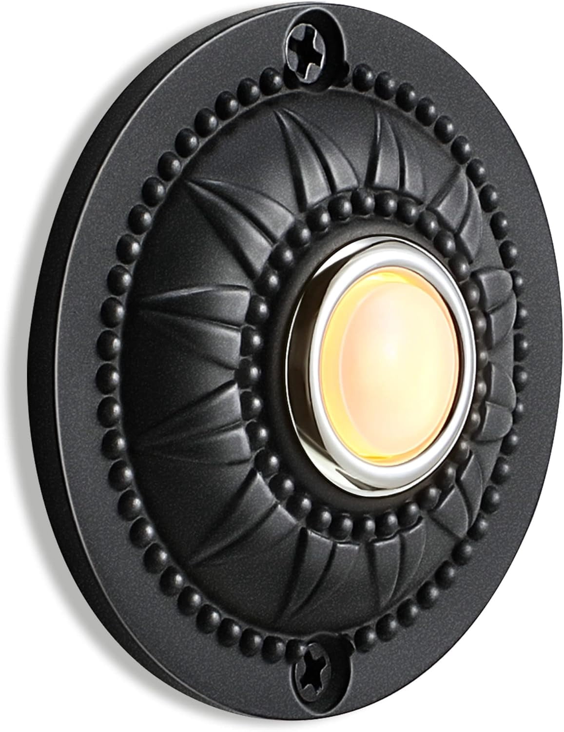 Round Metal Doorbell Push Button, Black Wired Lighted Up LED Doorbell Button Replacement Solid Iron Doorbell for Home Front Door