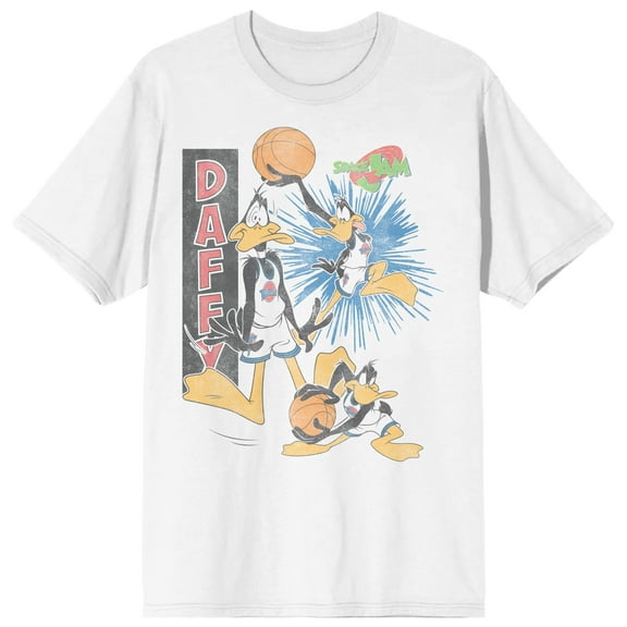 Space Jam (1996) Daffy Duck Men's White Graphic Tee-Large