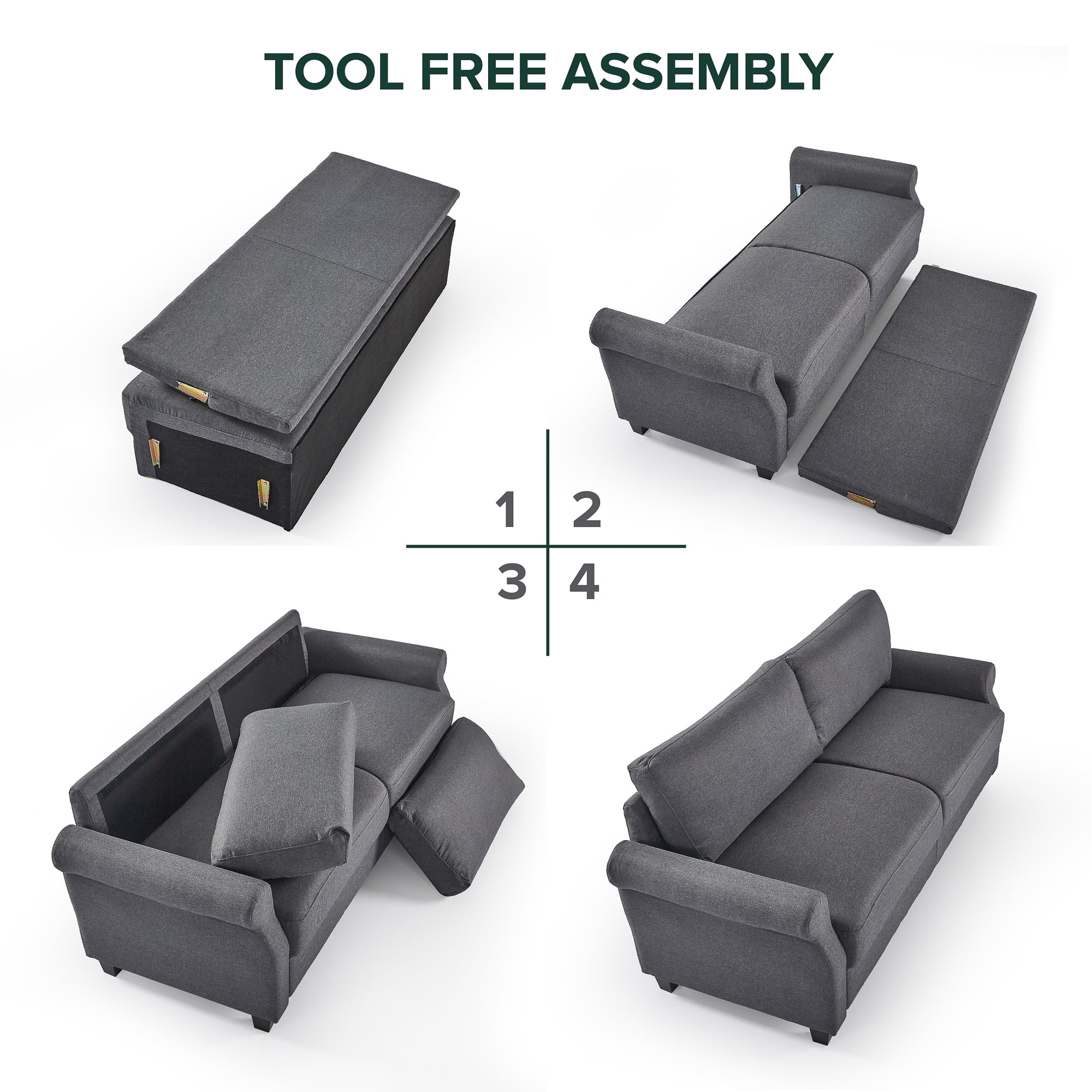 Zinus 55" Josh 2-Seater Indoor Loveseat, Dark Grey