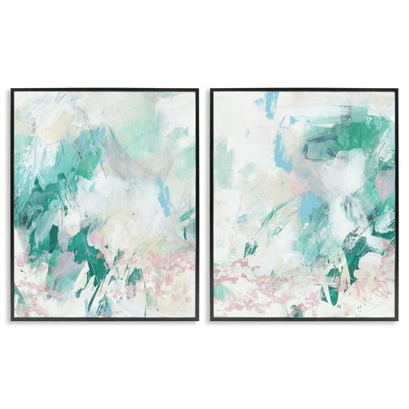 Stupell Industries Abstract Splatter Green Detail Abstract Painting Black Framed Art Print Wall Art, 11 x 14, Set of 2