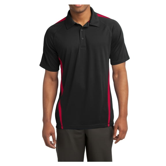 Mens PosiCharge Micro-Mesh Colorblock Polyester Polo Black/ Red X-Small