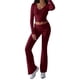 thumbnail image 3 of Conjunto Deportivo de 2 Piezas para Mujer, Camiseta de Larga, Pantalones Acampanados, Chándal Informal, Color Vino Tinto, Talla XL, 3 of 8