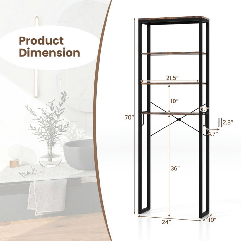 Finihen Toilet Storage Rack, Towel Rack, Towel Holder, 4-Tier Freestanding Over the Toilet Storage Rack, for Bathroom, Rustic Brown