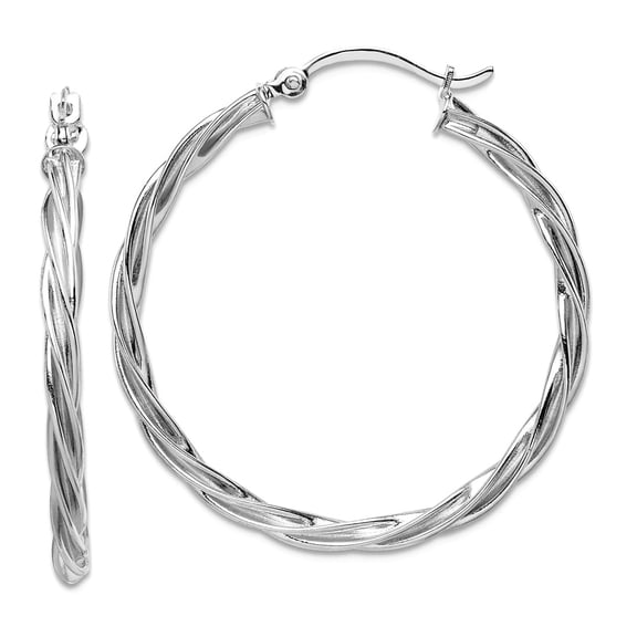 14k Polished White Gold 2.5mm Twisted Hoop Earrings 33.75x32mm Wide 2.5mm Thick Hoop Earring for Women