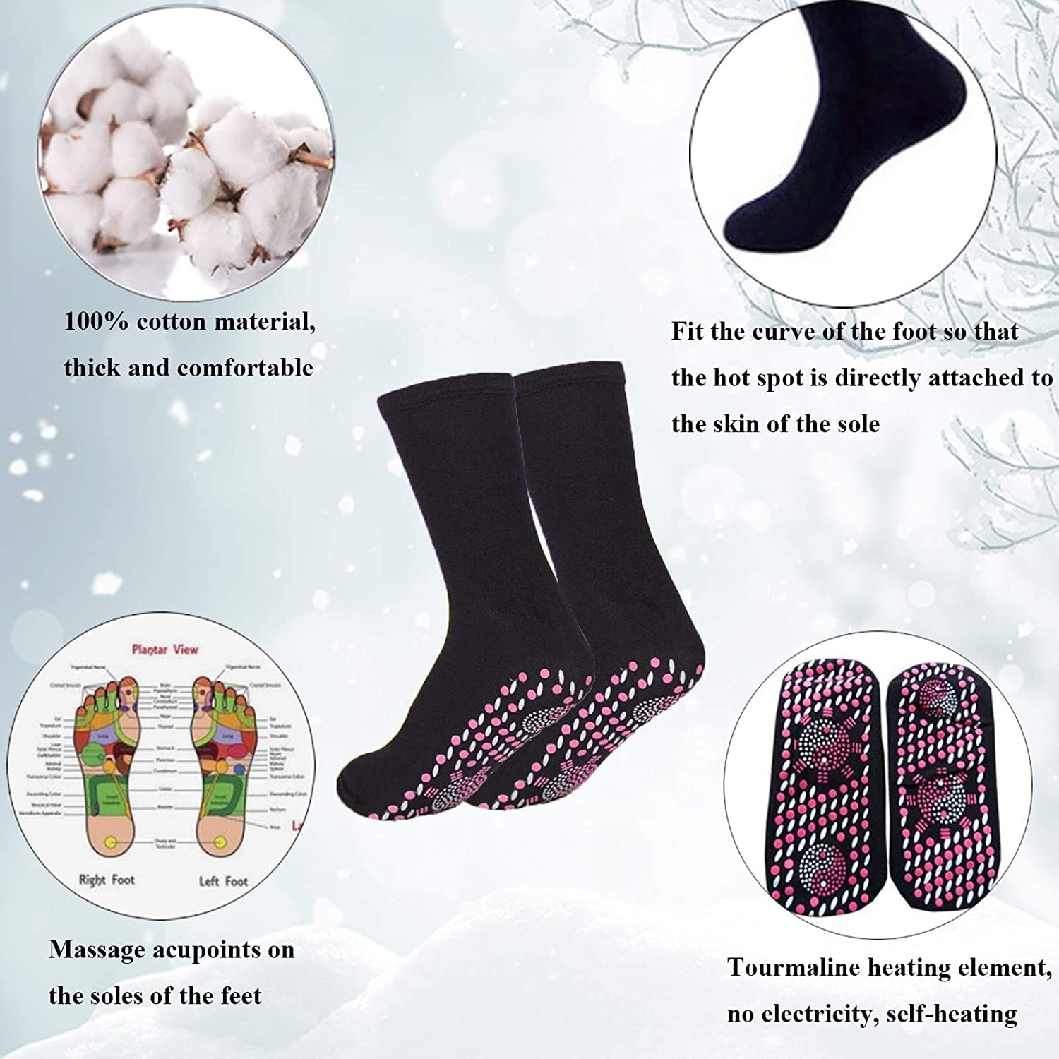 Self Heating Socks Boot Feet Warmer Winter Outdoor Μagnetic Therapy Massage 