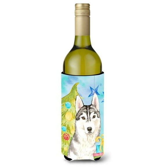 Christmas Tree Siberian Husky Wine Bottle Beverge Insulator Hugger