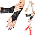 thumbnail image 5 of Xfvqtps Womens Fingerless Wedding Gloves Sheer Mesh Lace Lightweight and Transparent Evening Party Bridal Gloves White, 5 of 5